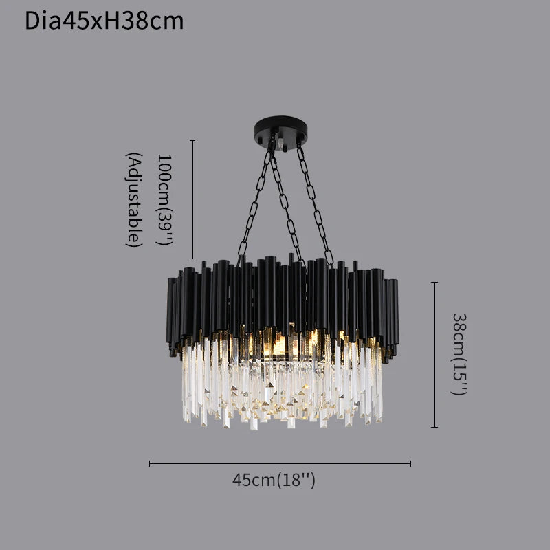 Black Tube Villa Round Crystal Chandelier Lamp