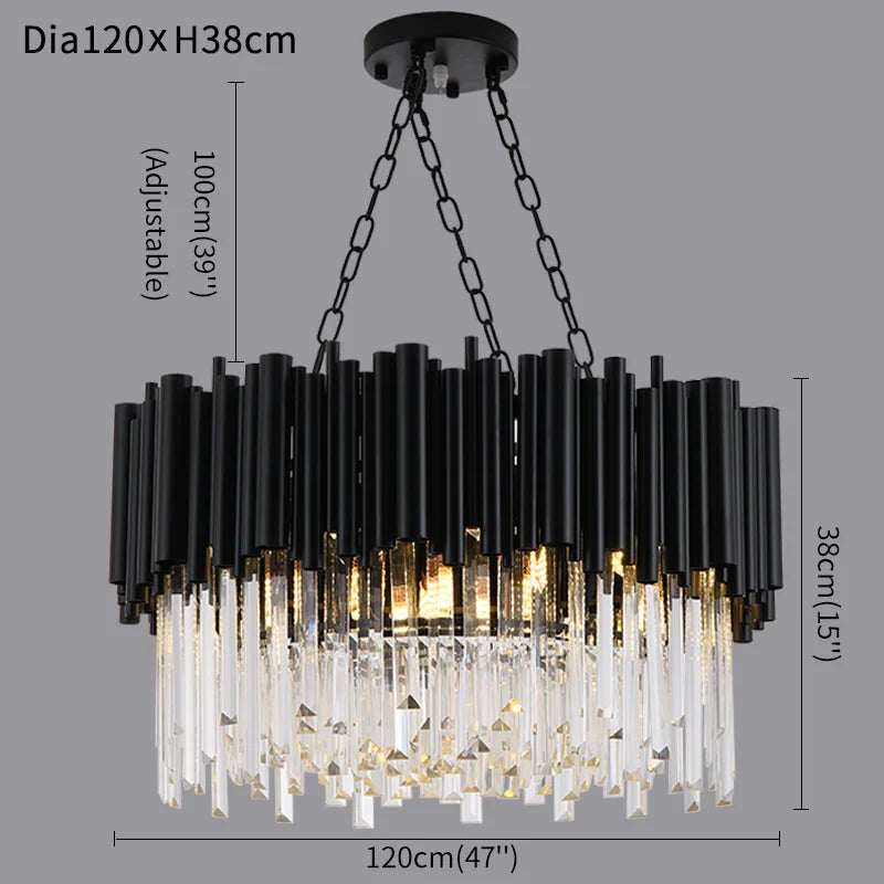 Black Tube Villa Round Crystal Chandelier Lamp