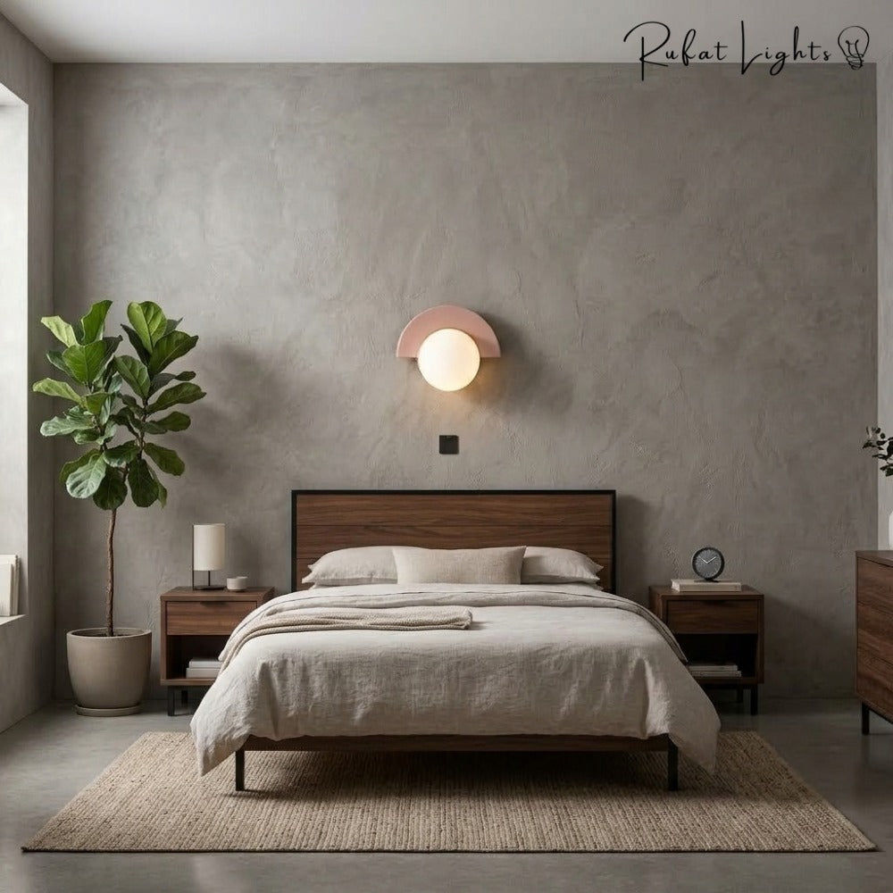 Minimalist Arc Colorful Nordic Wall Lamp Sconce Light Fixtures above a bed