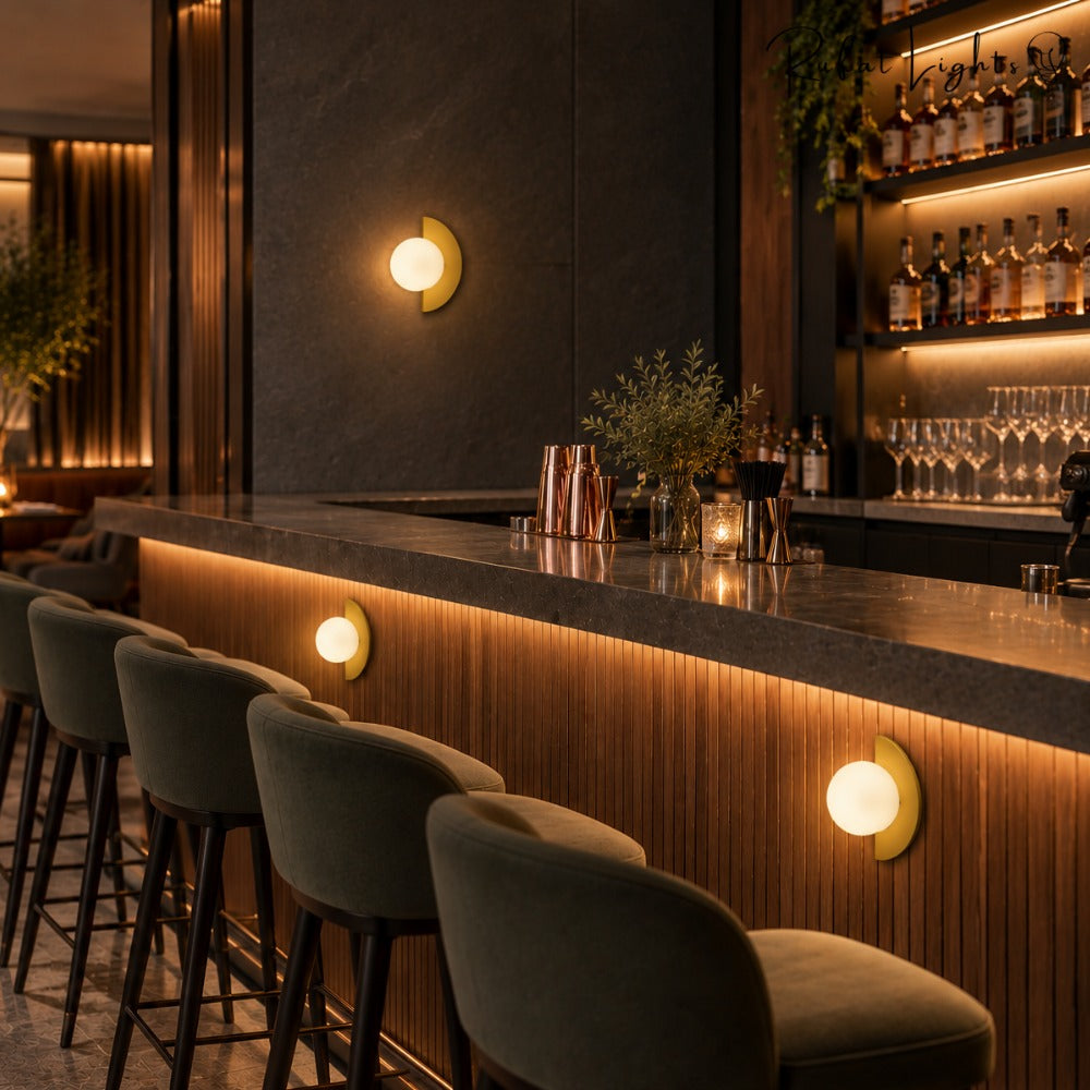 Minimalist Arc Colorful Nordic Wall Lamp Sconce Light Fixtures row along a bar counter