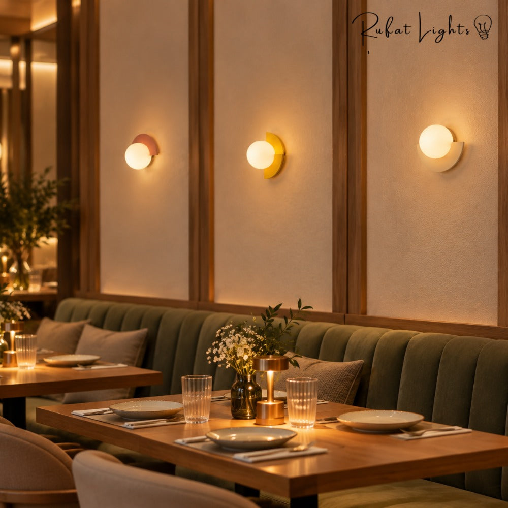 Minimalist Arc Colorful Nordic Wall Lamp Sconce Light Fixtures row above restaurant booths
