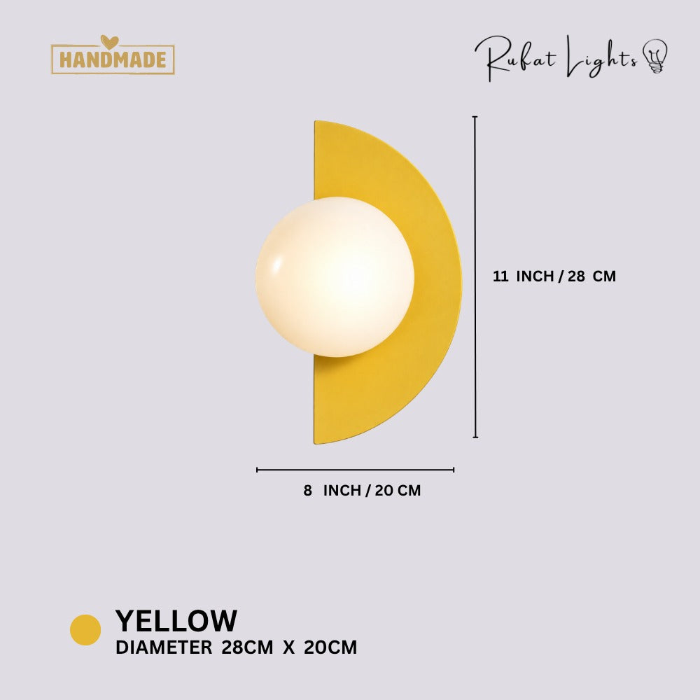 Minimalist Arc Colorful Nordic Wall Lamp Sconce Light Fixtures Yellow dimensions: 11 in (28 cm) high, 8 in (20 cm) wide