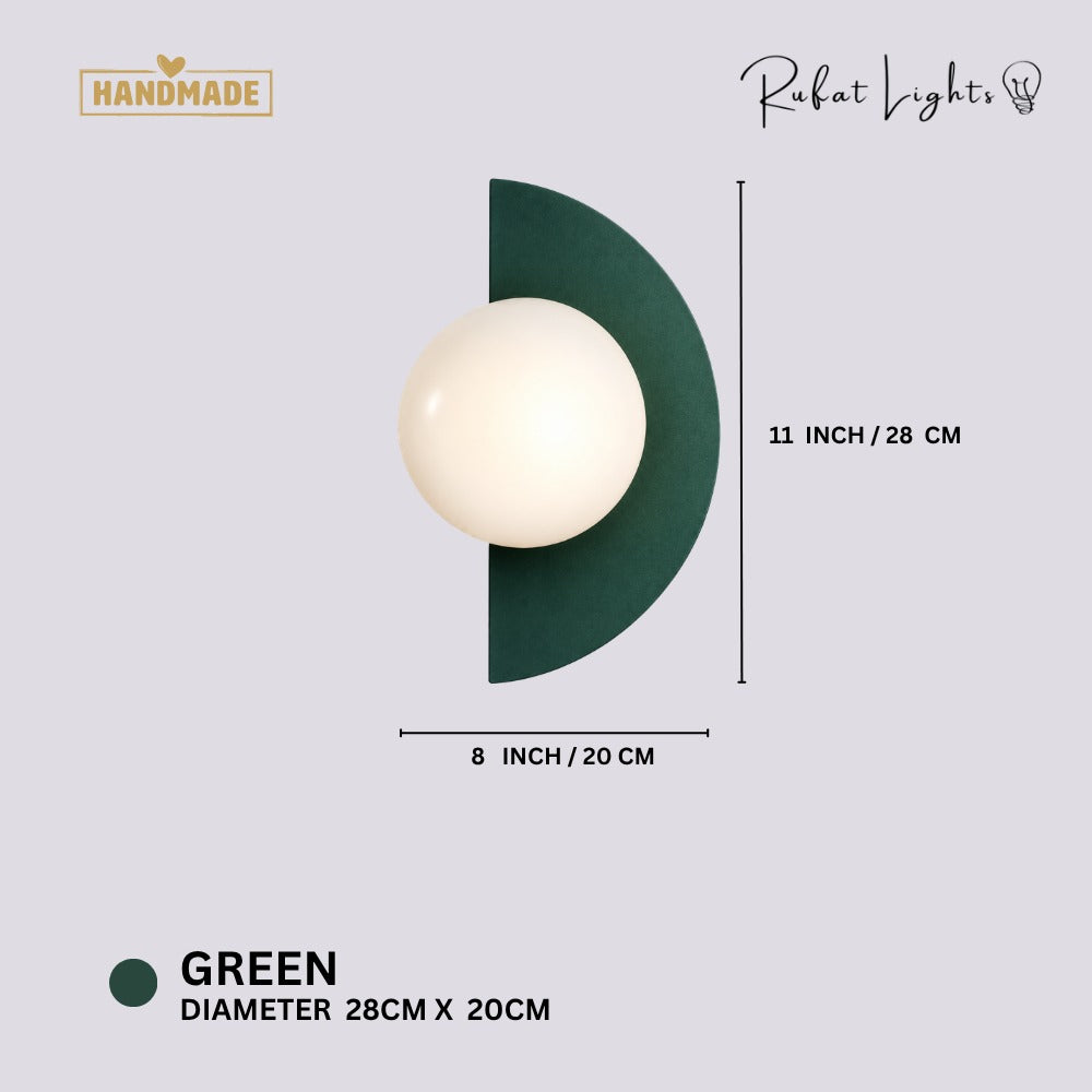 Minimalist Arc Colorful Nordic Wall Lamp Sconce Light Fixtures Green dimensions: 11 in (28 cm) high, 8 in (20 cm) wide