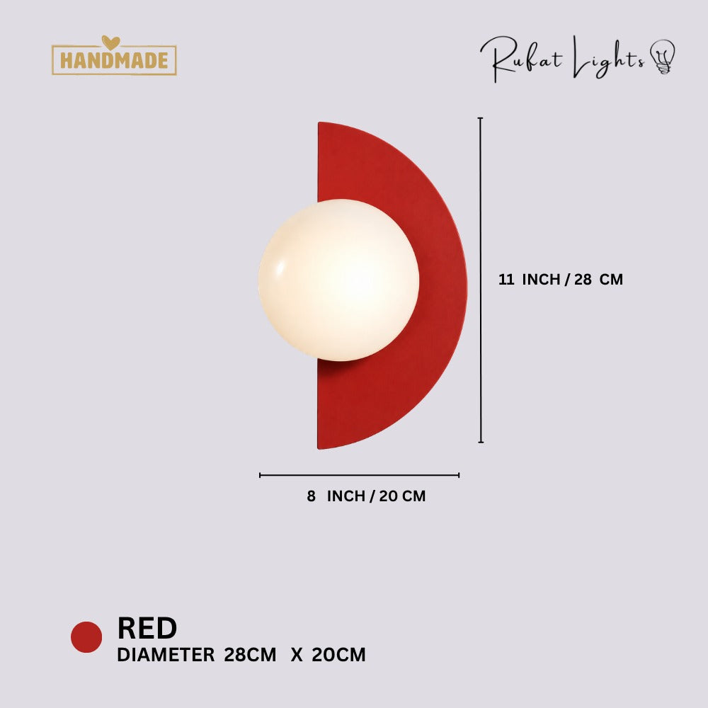 Minimalist Arc Colorful Nordic Wall Lamp Sconce Light Fixtures Red dimensions: 11 in (28 cm) high, 8 in (20 cm) wide