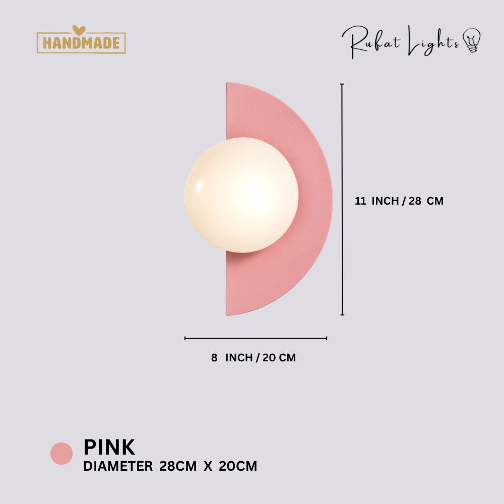 Minimalist Arc Colorful Nordic Wall Lamp Sconce Light Fixtures Pink dimensions: 11 in (28 cm) high, 8 in (20 cm) wide