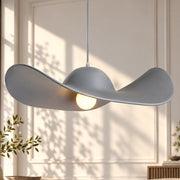 Minimalist Creative Straw Hat Pendant Light Grey hat shade with warm glow