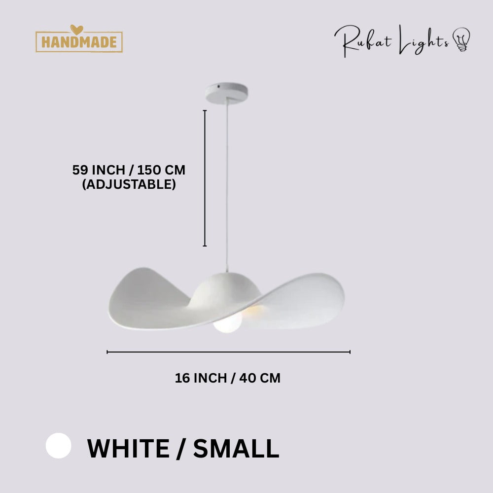 Minimalist Creative Straw Hat Pendant Light White Small dimensions: 16 in (40 cm) wide, 59 in (150 cm) adjustable hanging length