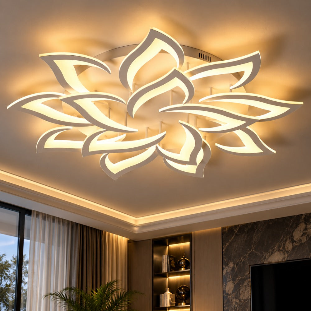 Modern Acrylic Iron Flower Chandelier Lamp White over a living room