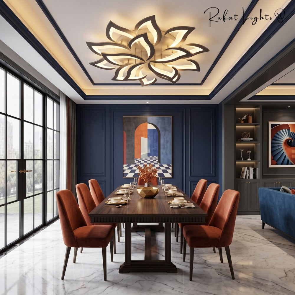 Modern Acrylic Iron Flower Chandelier Lamp over a dining table