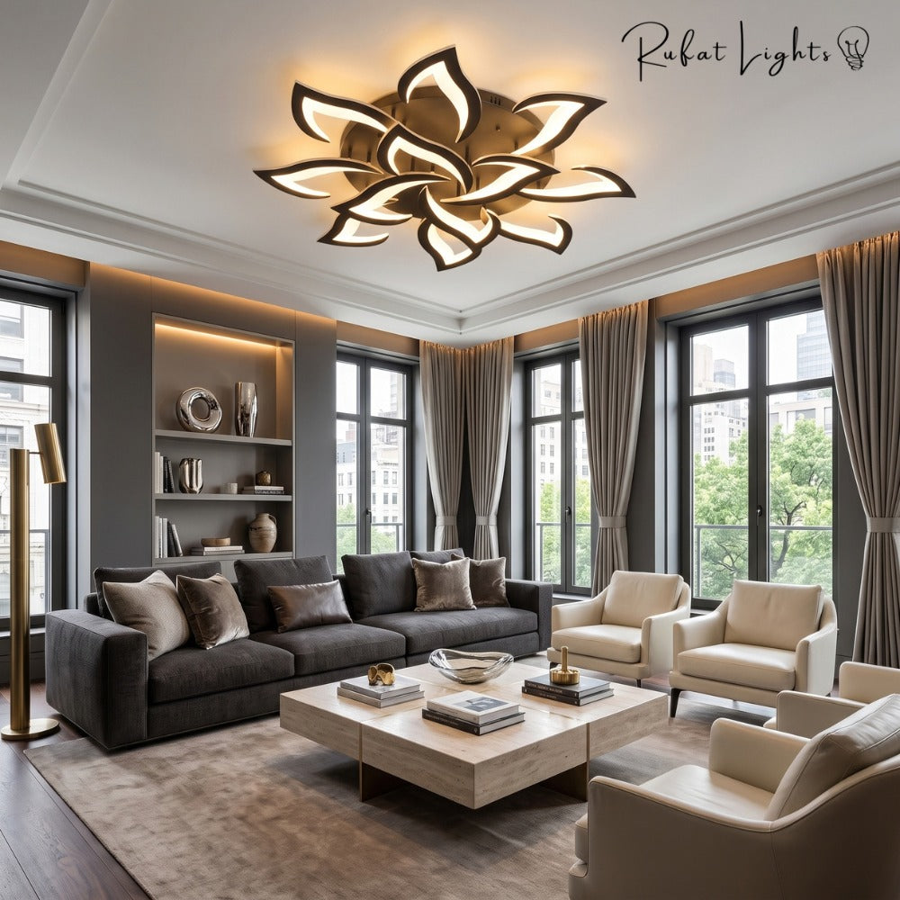 Modern Acrylic Iron Flower Chandelier Lamp in a living room