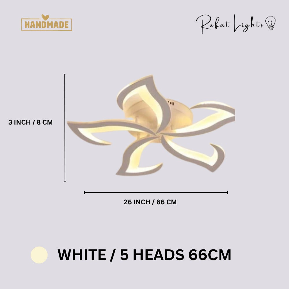 Modern Acrylic Iron Flower Chandelier Lamp White 5-Heads 66cm dimensions: 26 in (66 cm) wide, 3 in (8 cm) high