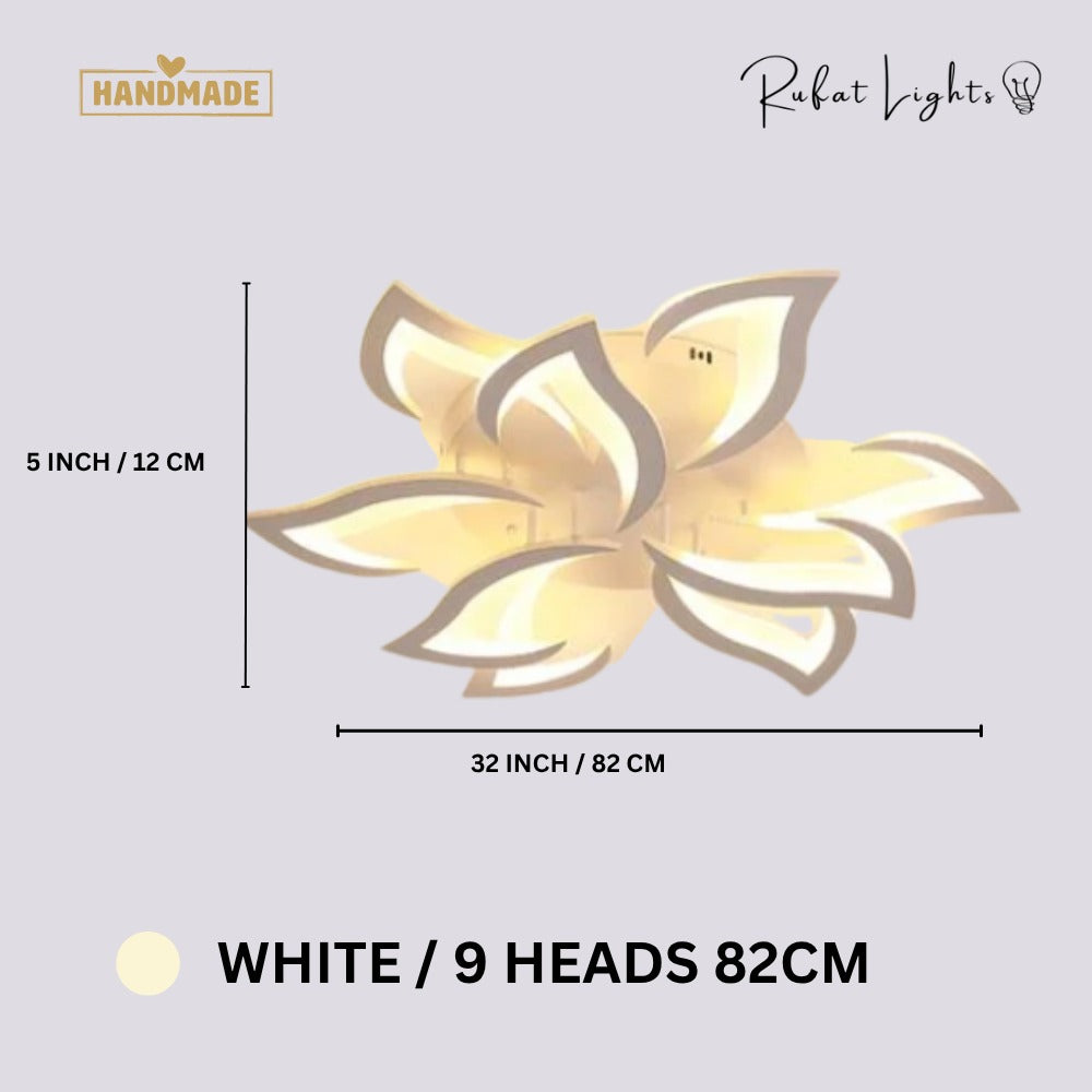 Modern Acrylic Iron Flower Chandelier Lamp White 9-Heads 82cm dimensions: 32 in (82 cm) wide, 5 in (12 cm) high