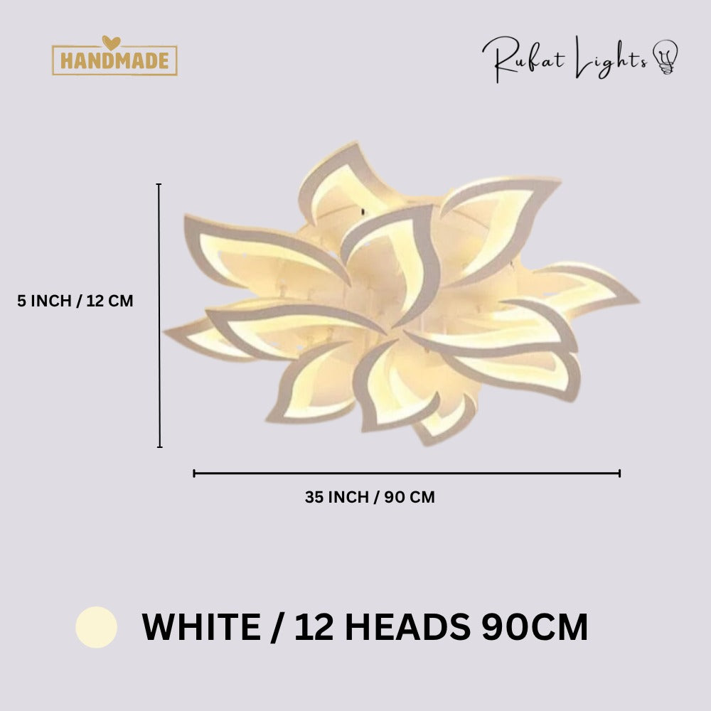 Modern Acrylic Iron Flower Chandelier Lamp White 12-Heads 90cm dimensions: 35 in (90 cm) wide, 5 in (12 cm) high
