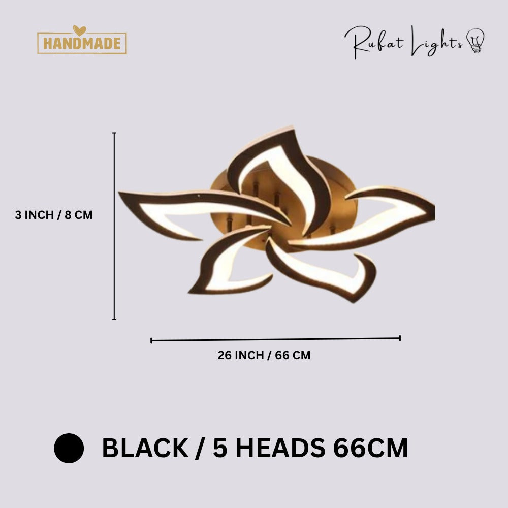 Modern Acrylic Iron Flower Chandelier Lamp Black 5-Heads 66cm dimensions: 26 in (66 cm) wide, 3 in (8 cm) high