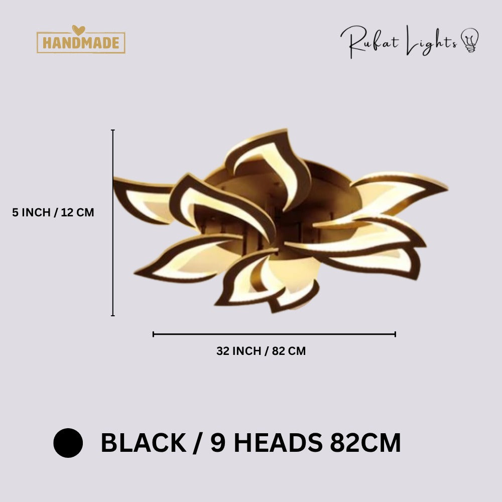 Modern Acrylic Iron Flower Chandelier Lamp Black 9-Heads 82cm dimensions: 32 in (82 cm) wide, 5 in (12 cm) high