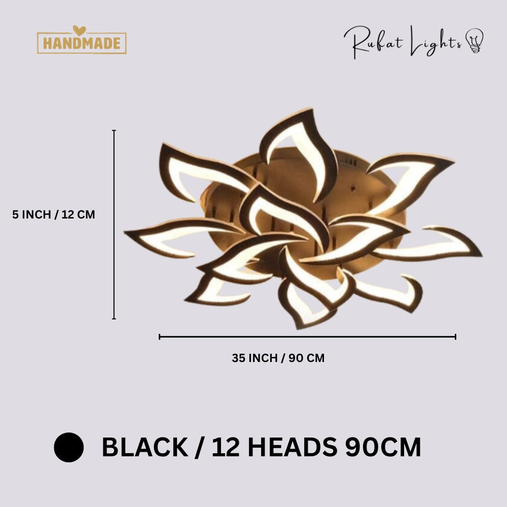 Modern Acrylic Iron Flower Chandelier Lamp Black 12-Heads 90cm dimensions: 35 in (90 cm) wide, 5 in (12 cm) high