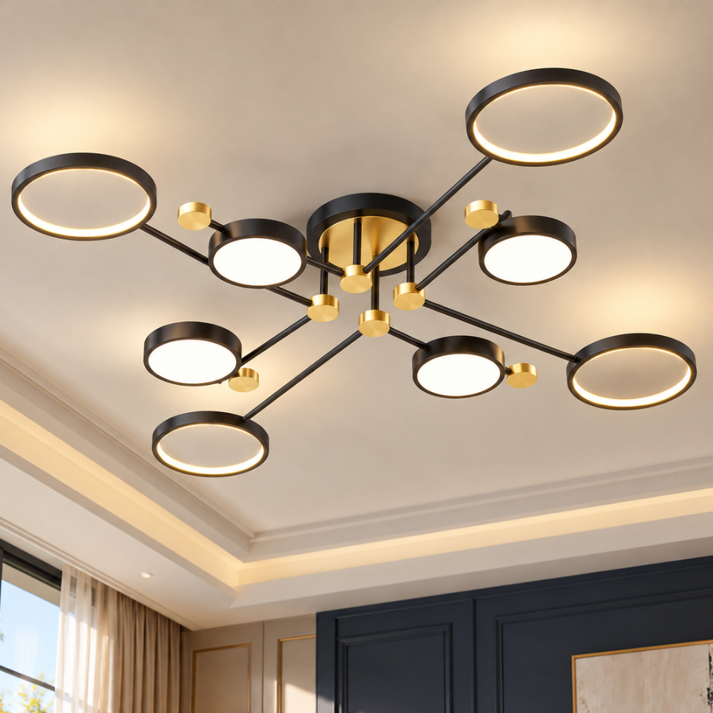 Modern Aluminum Ring Gold Frame LED Chandelier black ring LED ceiling chandelier with gold accents