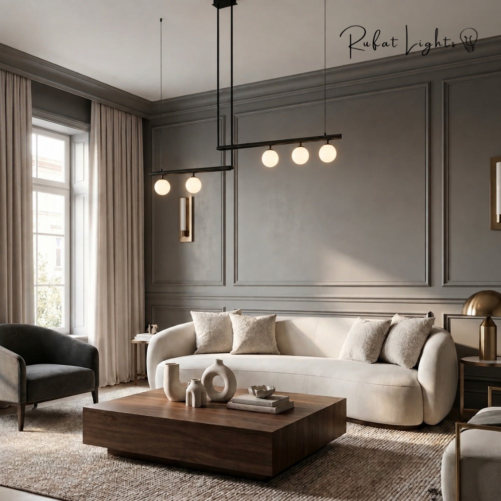 Modern Branch Globe Pendant Minimalist Light Chandelier black 3 lights in a living room