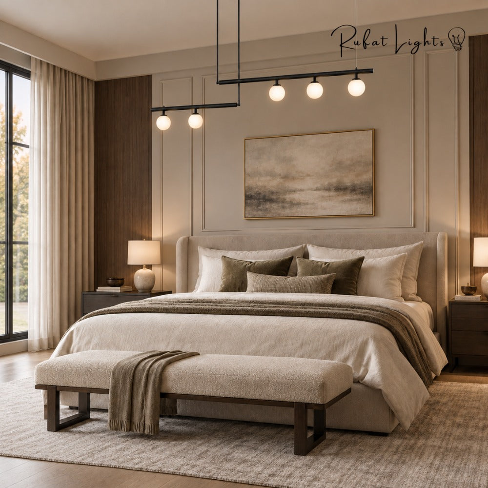 Modern Branch Globe Pendant Minimalist Light Chandelier black above a bed