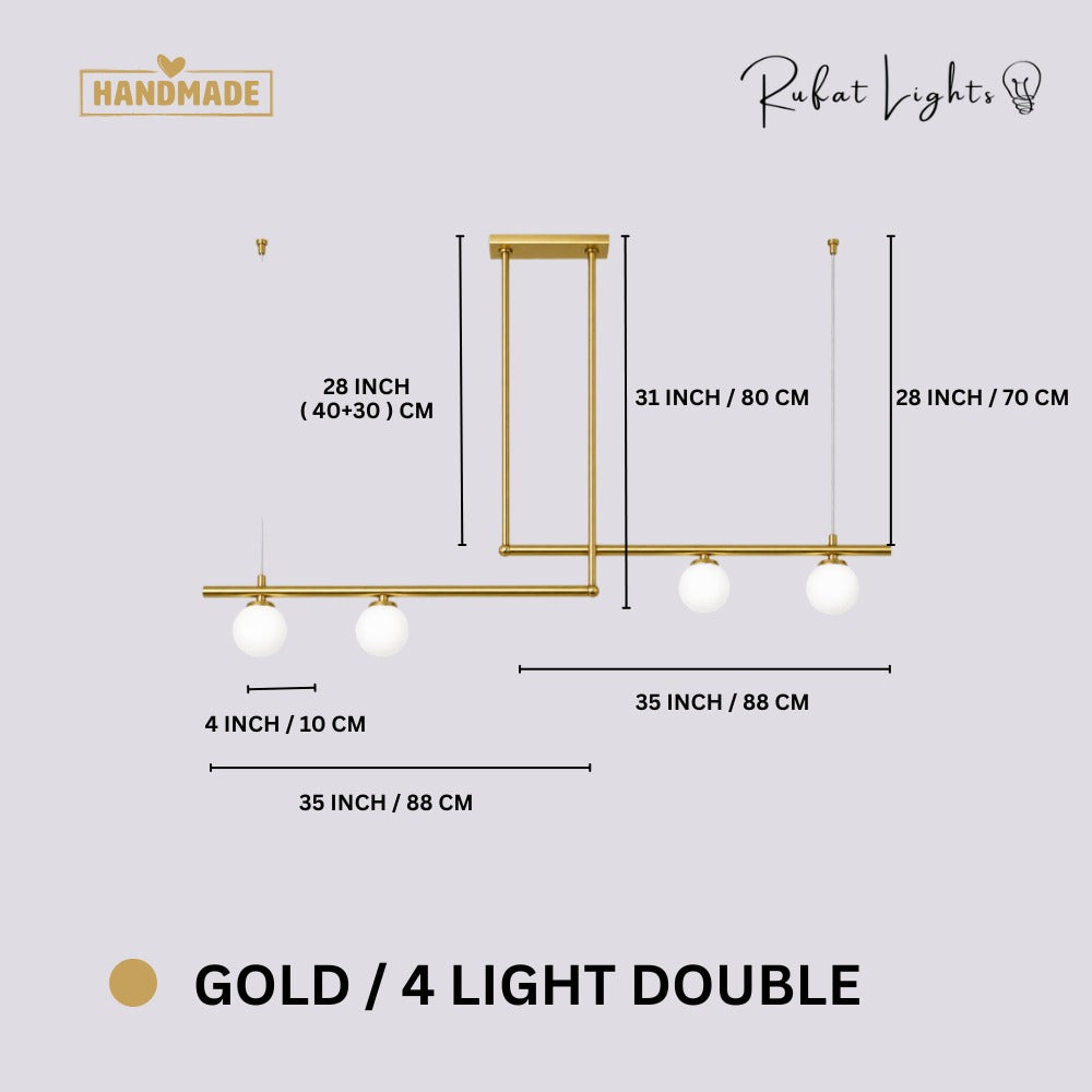 Modern Branch Globe Pendant Minimalist Light Chandelier Gold 4 Lights Double dimensions: 35 in (88 cm) + 35 in (88 cm) wide, 31 in (80 cm) high
