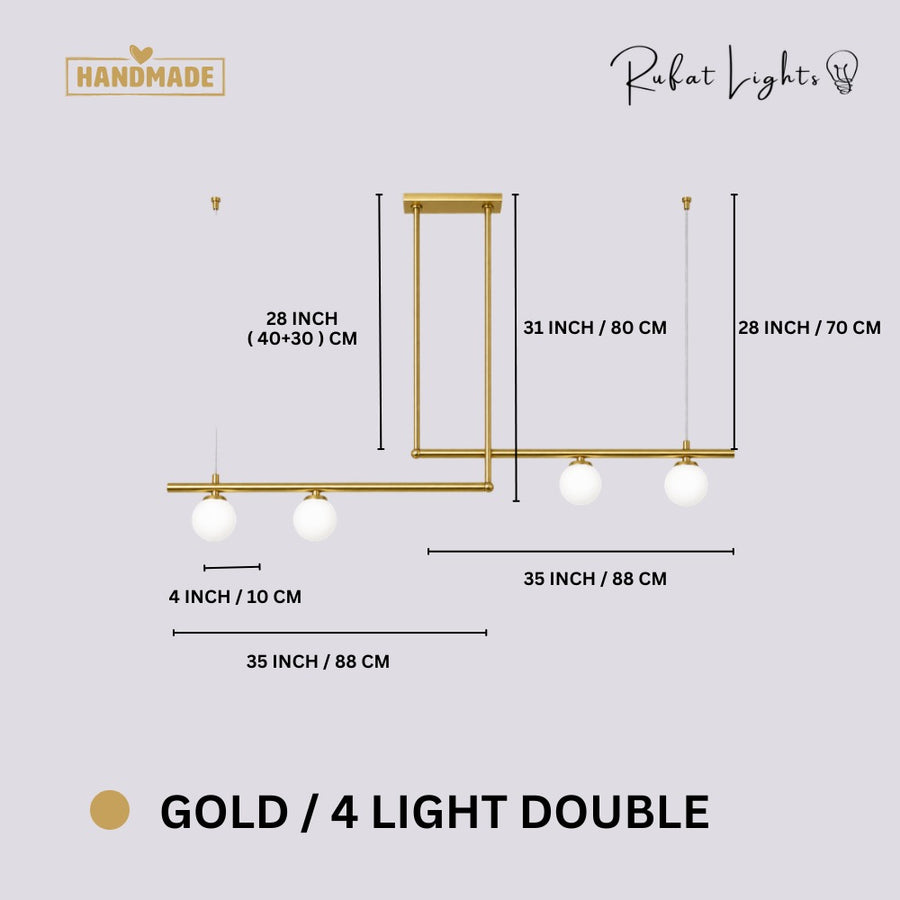 Modern Branch Globe Pendant Minimalist Light Chandelier Gold 4 Lights Double dimensions: 35 in (88 cm) + 35 in (88 cm) wide, 31 in (80 cm) high