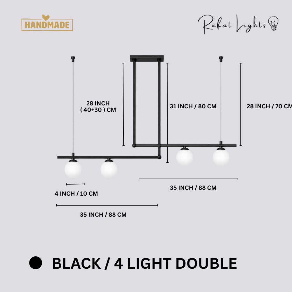 Modern Branch Globe Pendant Minimalist Light Chandelier Black 4 Lights Double dimensions: 35 in (88 cm) + 35 in (88 cm) wide, 31 in (80 cm) high