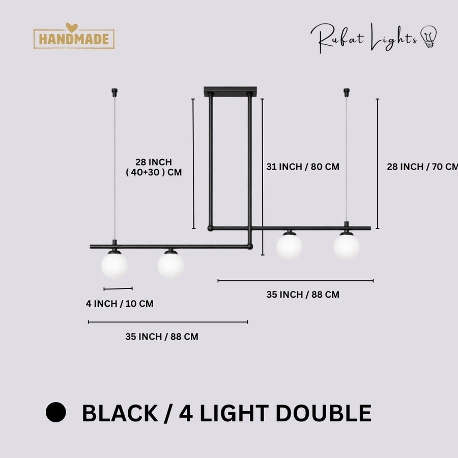 Modern Branch Globe Pendant Minimalist Light Chandelier Black 4 Lights Double dimensions: 35 in (88 cm) + 35 in (88 cm) wide, 31 in (80 cm) high