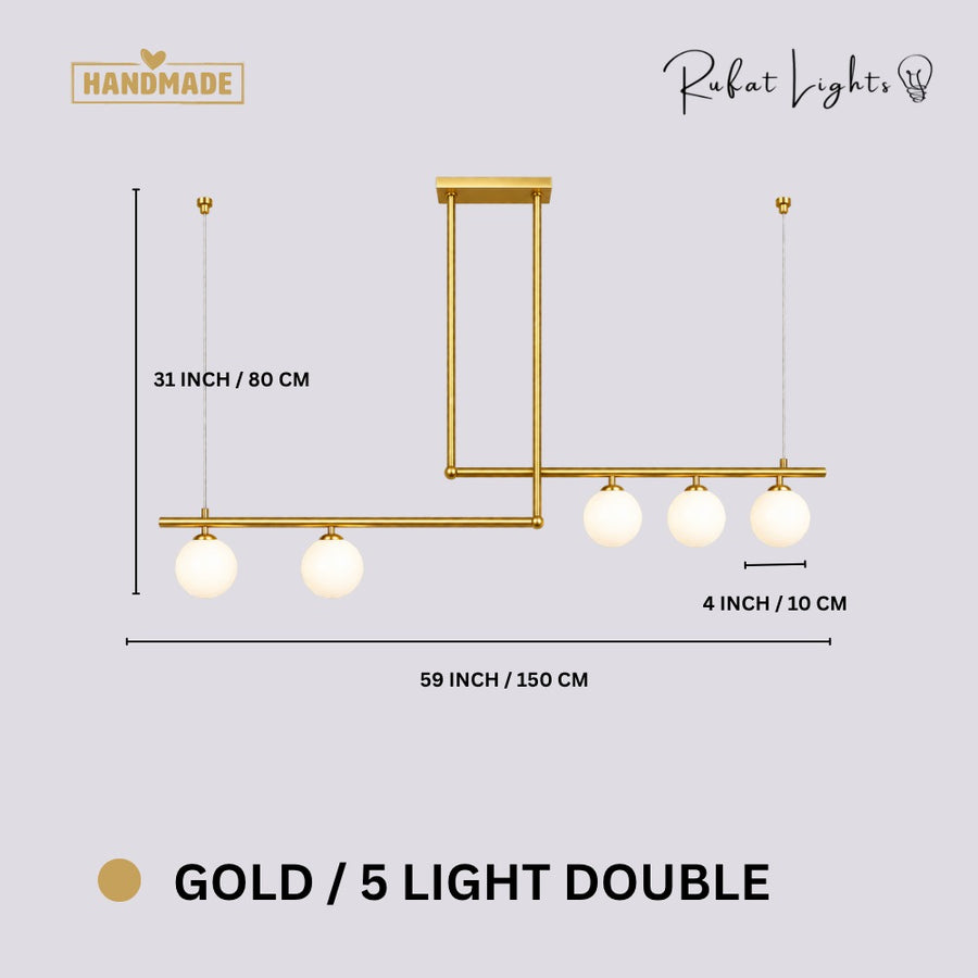 Modern Branch Globe Pendant Minimalist Light Chandelier Gold 5 Lights Double dimensions: 59 in (150 cm) wide, 31 in (80 cm) high