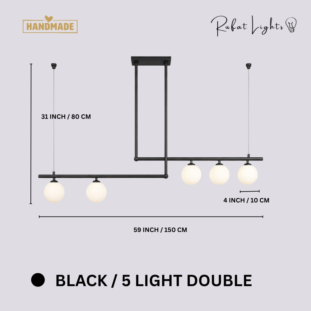 Modern Branch Globe Pendant Minimalist Light Chandelier Black 5 Lights Double dimensions: 59 in (150 cm) wide, 31 in (80 cm) high