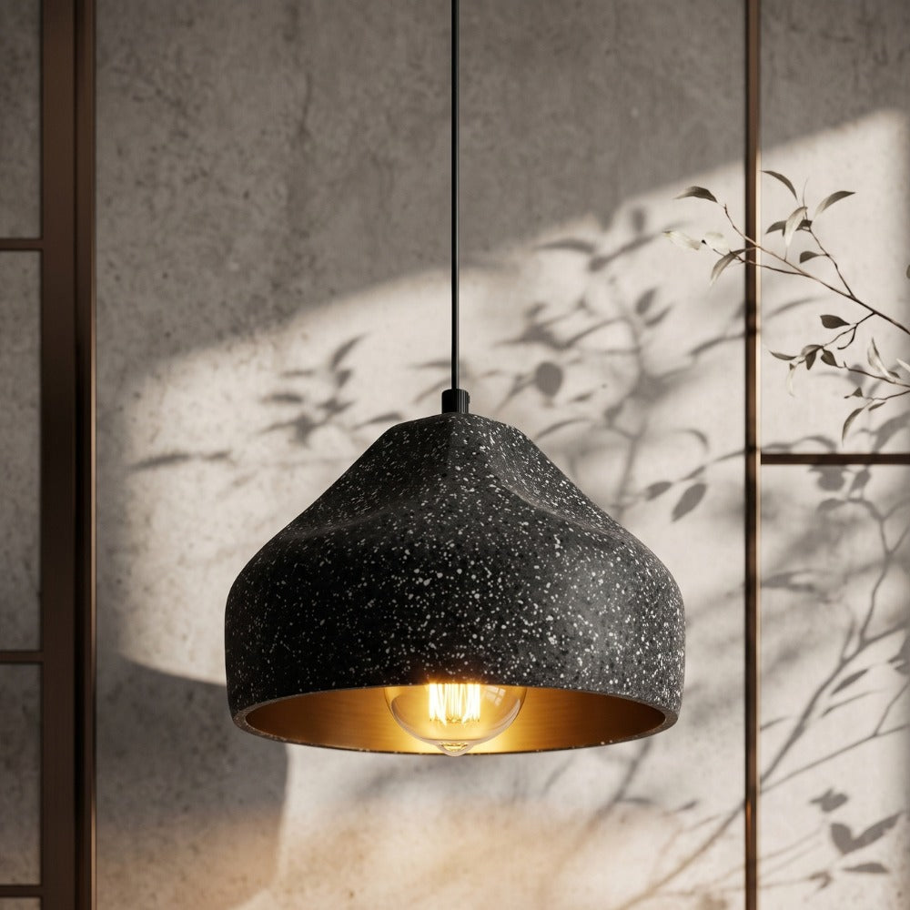 Modern Cement Iron Industrial Style Pendant Light Black D23 terrazzo-look cement shade