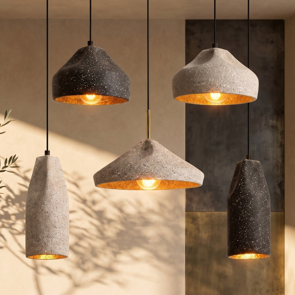 Modern Cement Iron Industrial Style Pendant Light group in black and grey