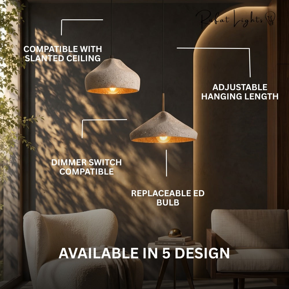 Modern Cement Iron Industrial Style Pendant Light features: compatible with slanted ceiling, adjustable hanging length, dimmer switch compatible, replaceable LED bulb, available in 5 designs