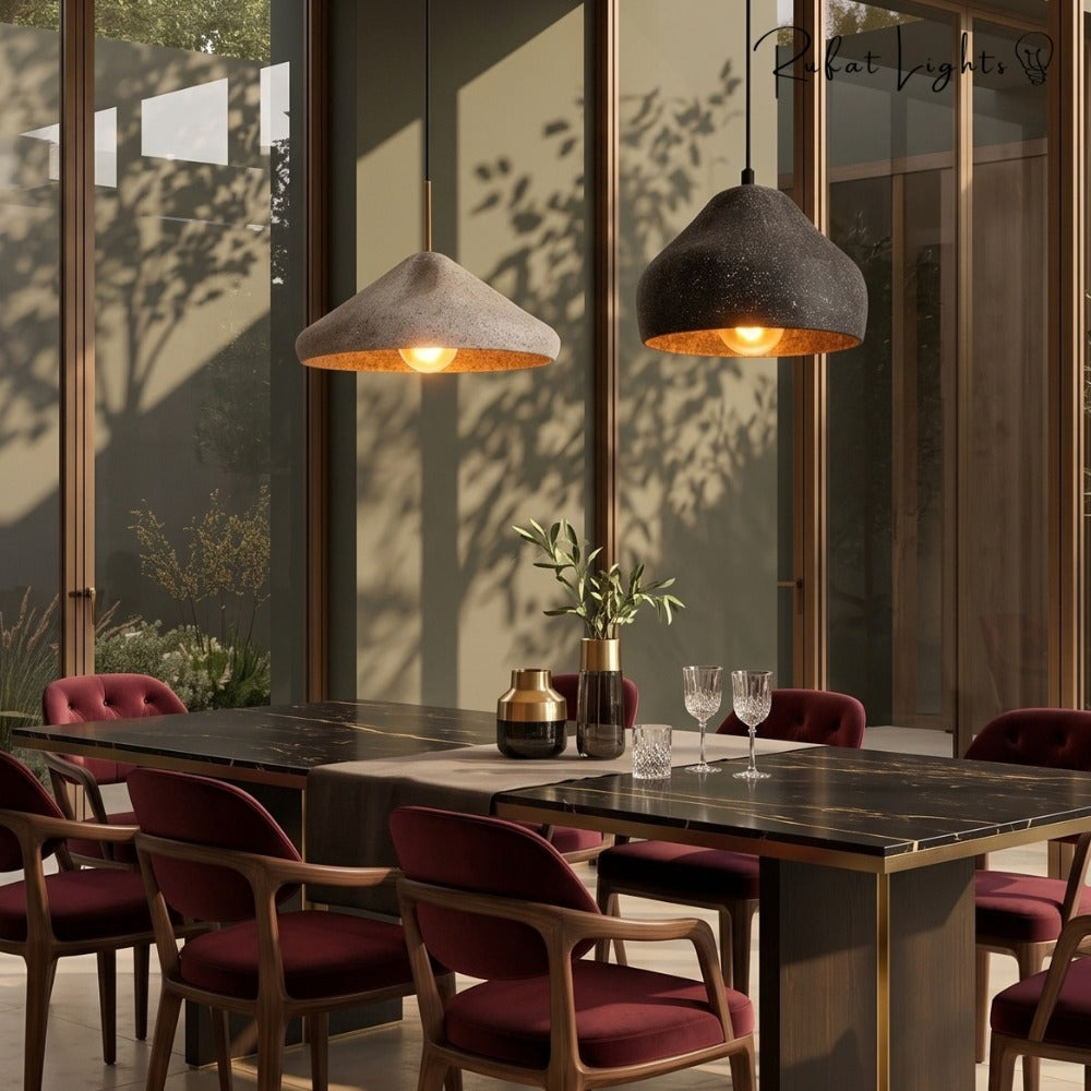 Modern Cement Iron Industrial Style Pendant Light pair over a dining table