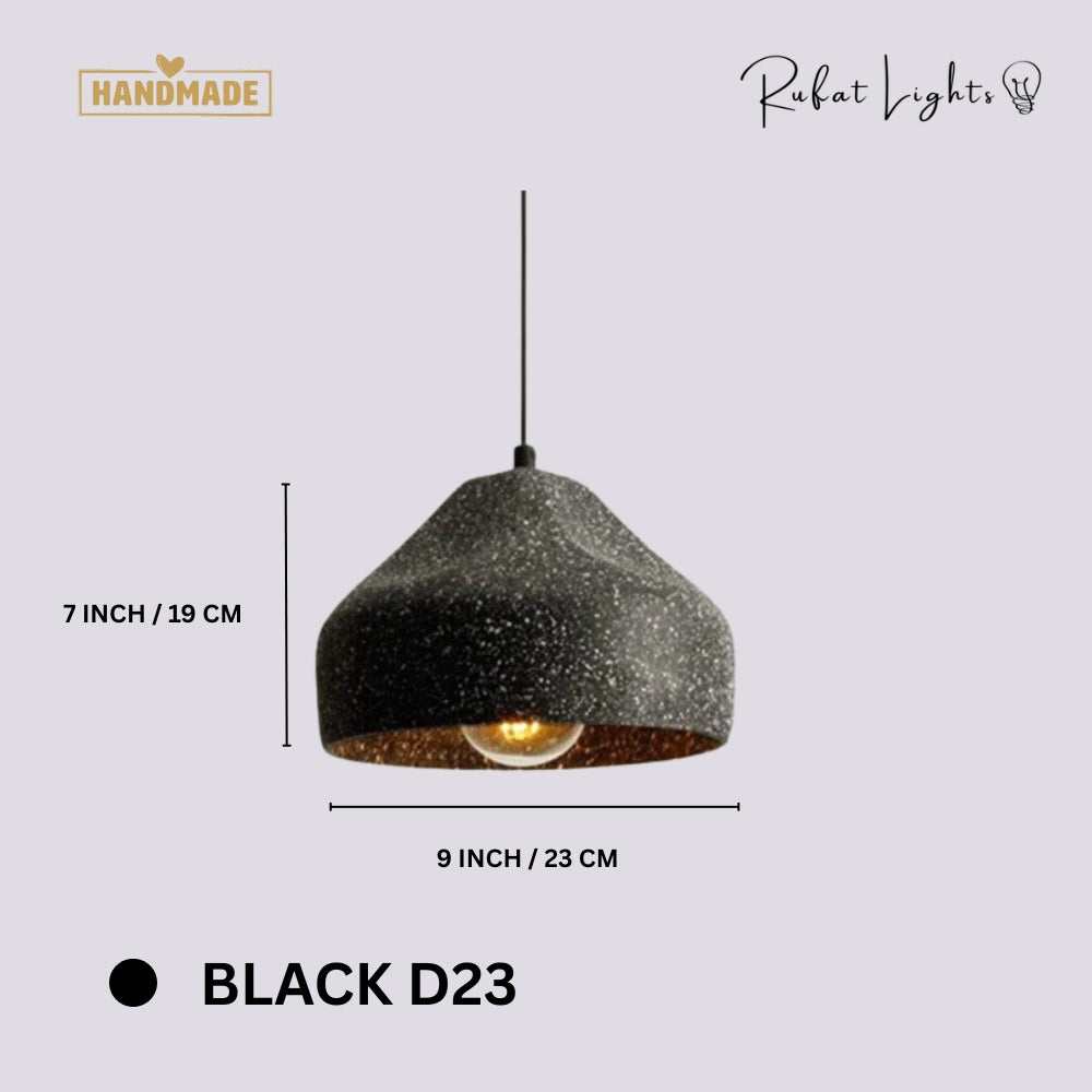 Modern Cement Iron Industrial Style Pendant Light Black D23 dimensions: 9 in (23 cm) wide, 7 in (19 cm) high