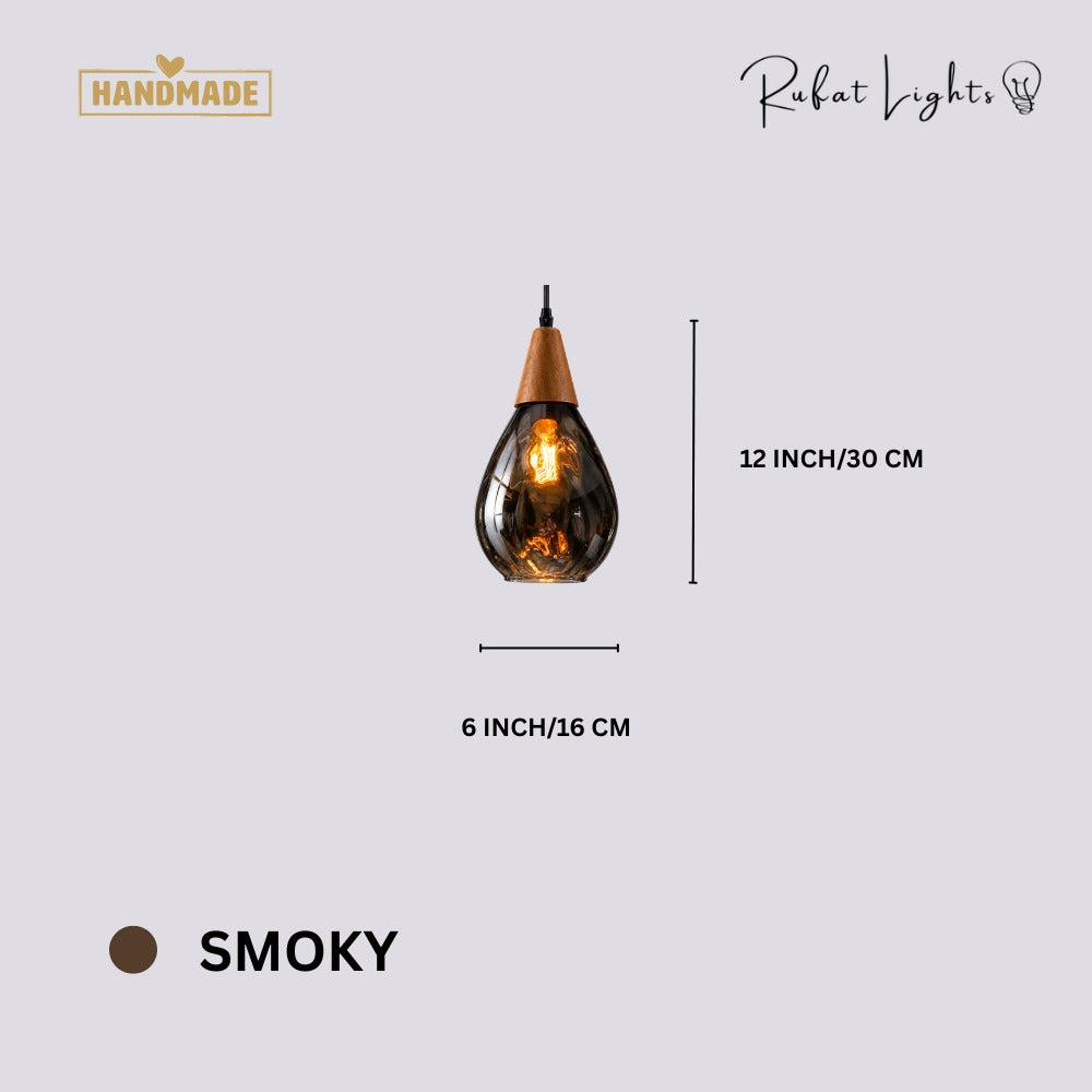 Modern Glass Water Drop Lampshade Pendant lamp Smoky dimensions: 6 in (16 cm) wide, 12 in (30 cm) high