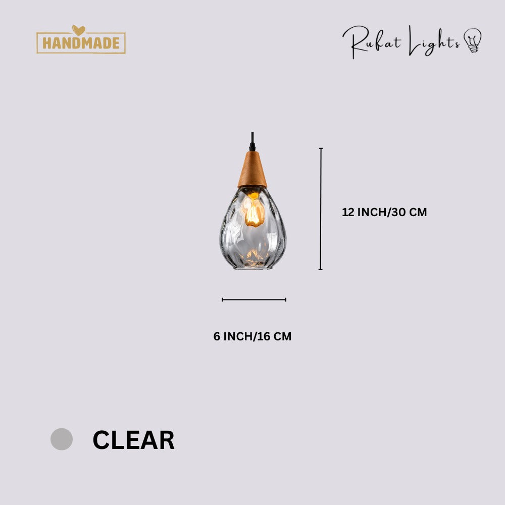 Modern Glass Water Drop Lampshade Pendant lamp Clear dimensions: 6 in (16 cm) wide, 12 in (30 cm) high