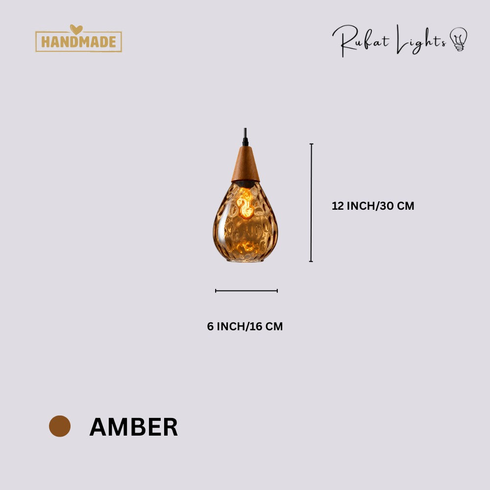 Modern Glass Water Drop Lampshade Pendant lamp Amber dimensions: 6 in (16 cm) wide, 12 in (30 cm) high