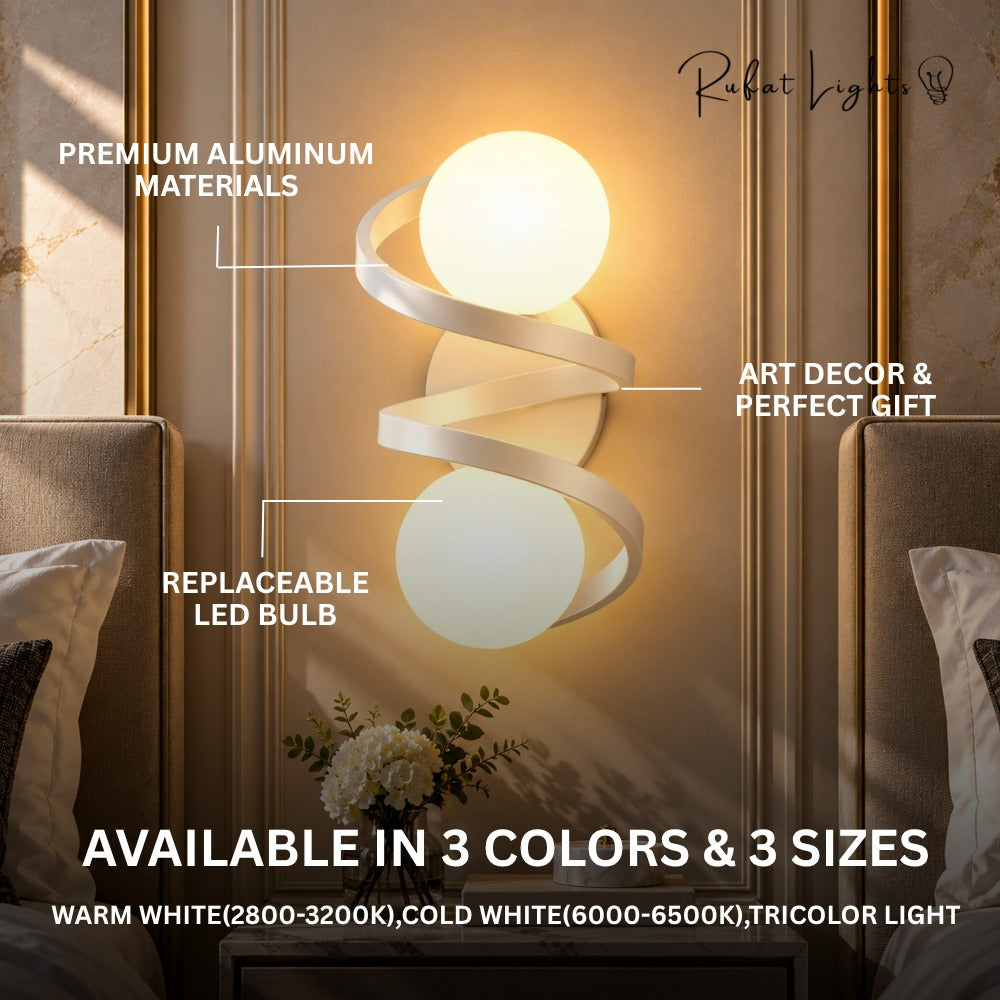 Modern Iron Spiral Line Ball Wall Light features: premium materials, art decor and perfect gift, replaceable LED bulb, available in 3 colors
