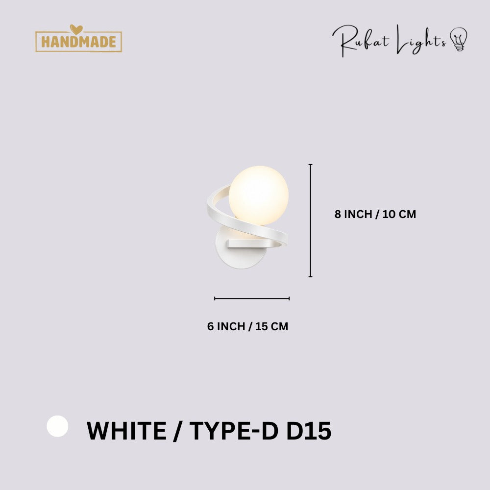 Modern Iron Spiral Line Ball Wall Light White Type-B D15 dimensions: 6 in (15 cm) wide, 8 in (20 cm) high