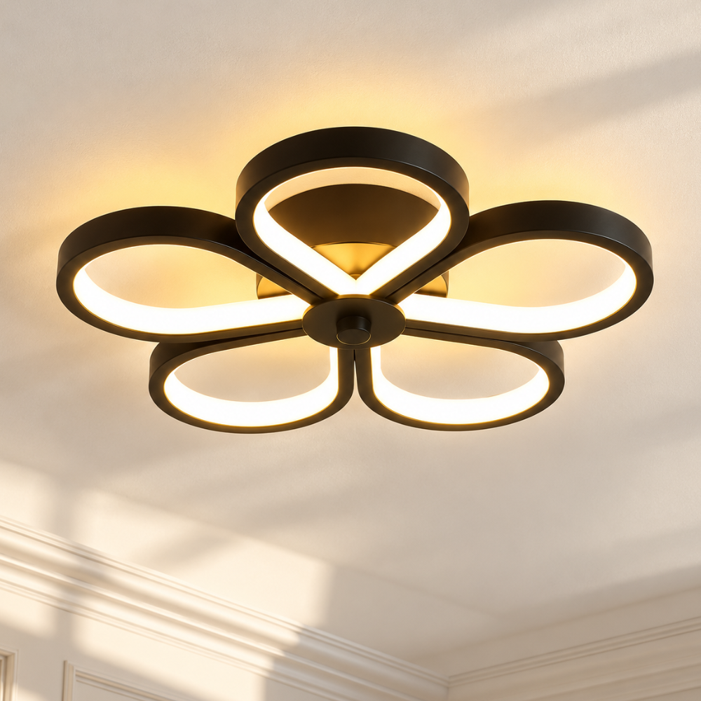 Modern LED Aisle Flower Chandelier Lights black flower LED ceiling light on a white ceiling
