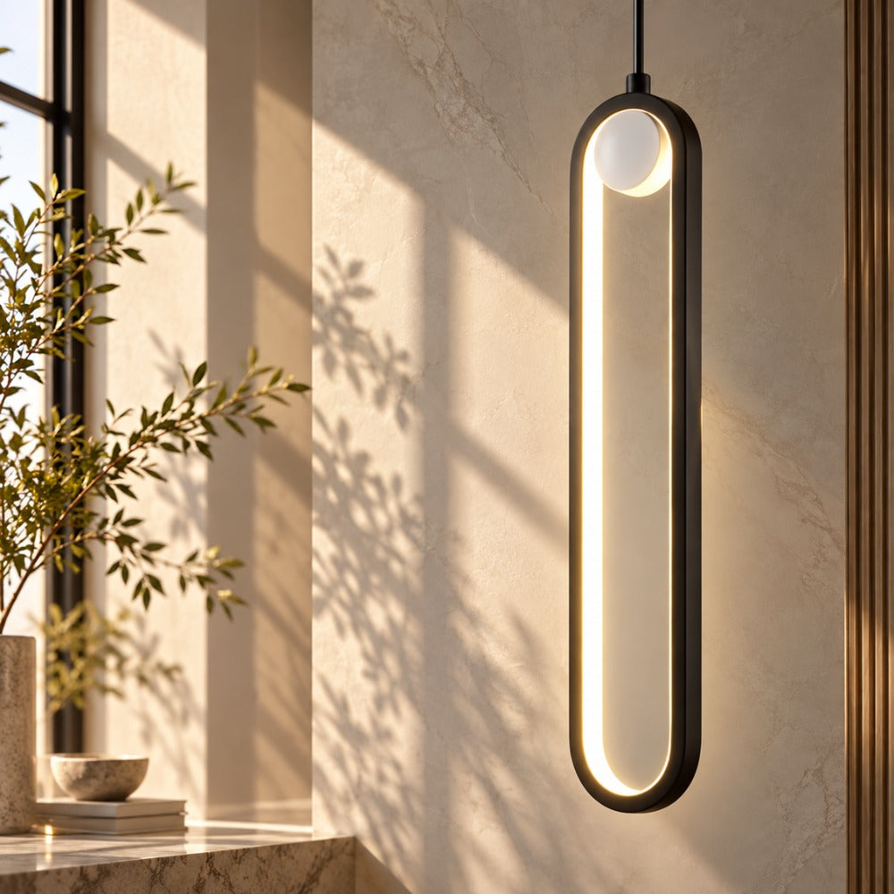 Modern LED Ovale Design Luster Fixture Pendant Lights Black oval with warm glow