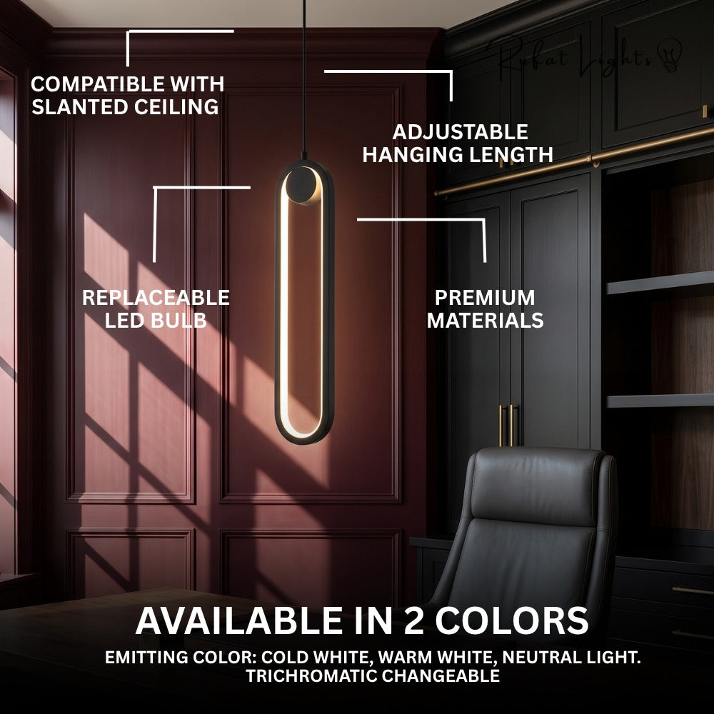 Modern LED Ovale Design Luster Fixture Pendant Lights features: compatible with slanted ceiling, adjustable hanging length, replaceable LED bulb, premium materials, available in 2 colors