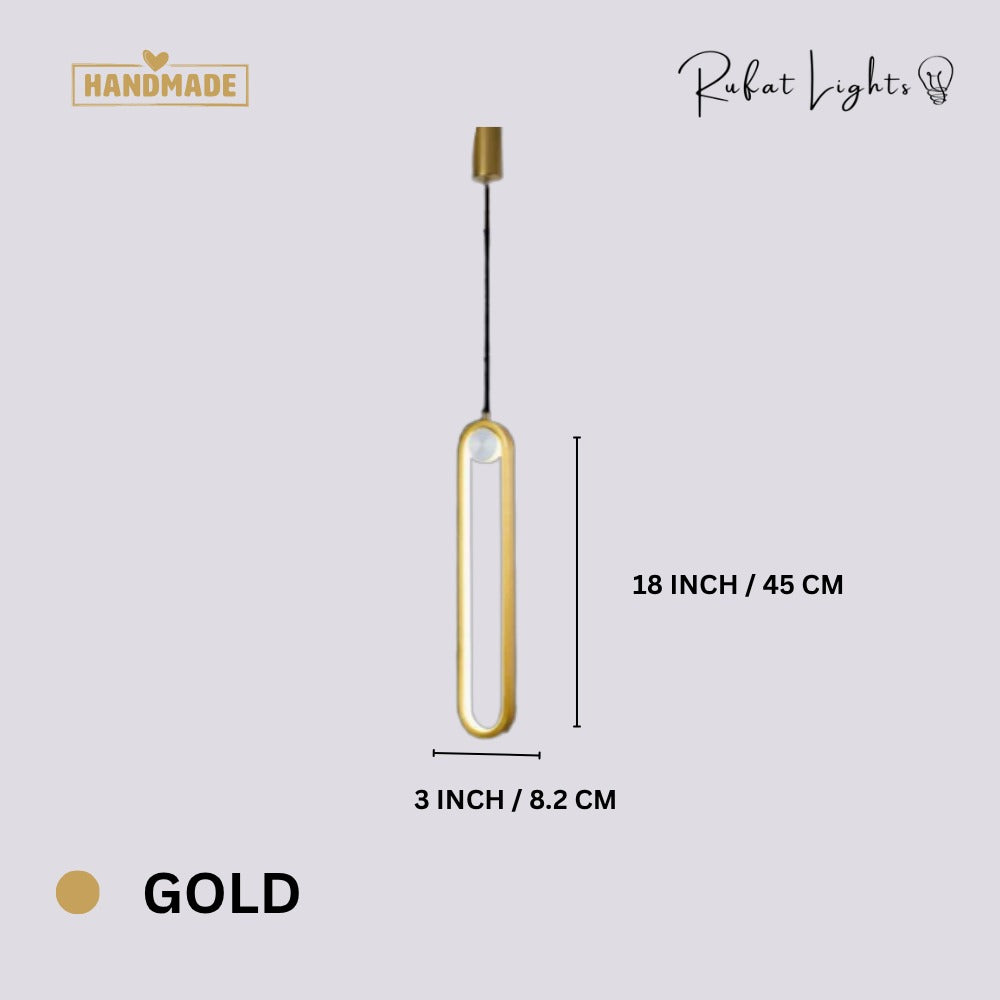 Modern LED Ovale Design Luster Fixture Pendant Lights Gold dimensions: 3 in (8 cm) wide, 18 in (45 cm) high