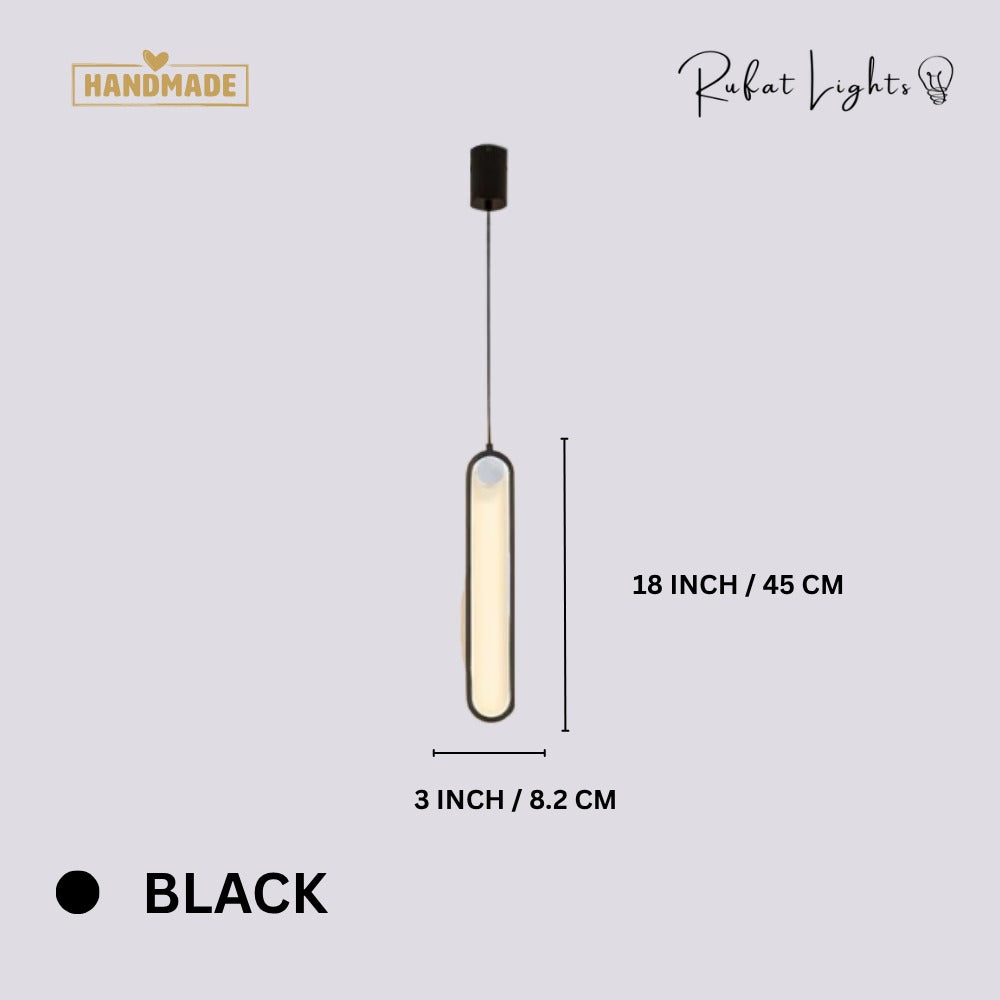 Modern LED Ovale Design Luster Fixture Pendant Lights Black dimensions: 3 in (8 cm) wide, 18 in (45 cm) high