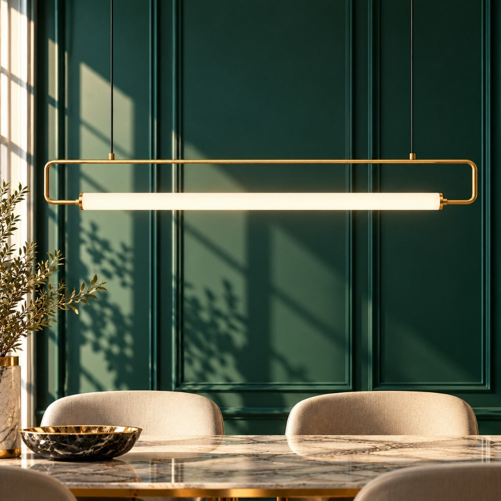 Modern LED Tube Pendant Lights Gold over a dining table