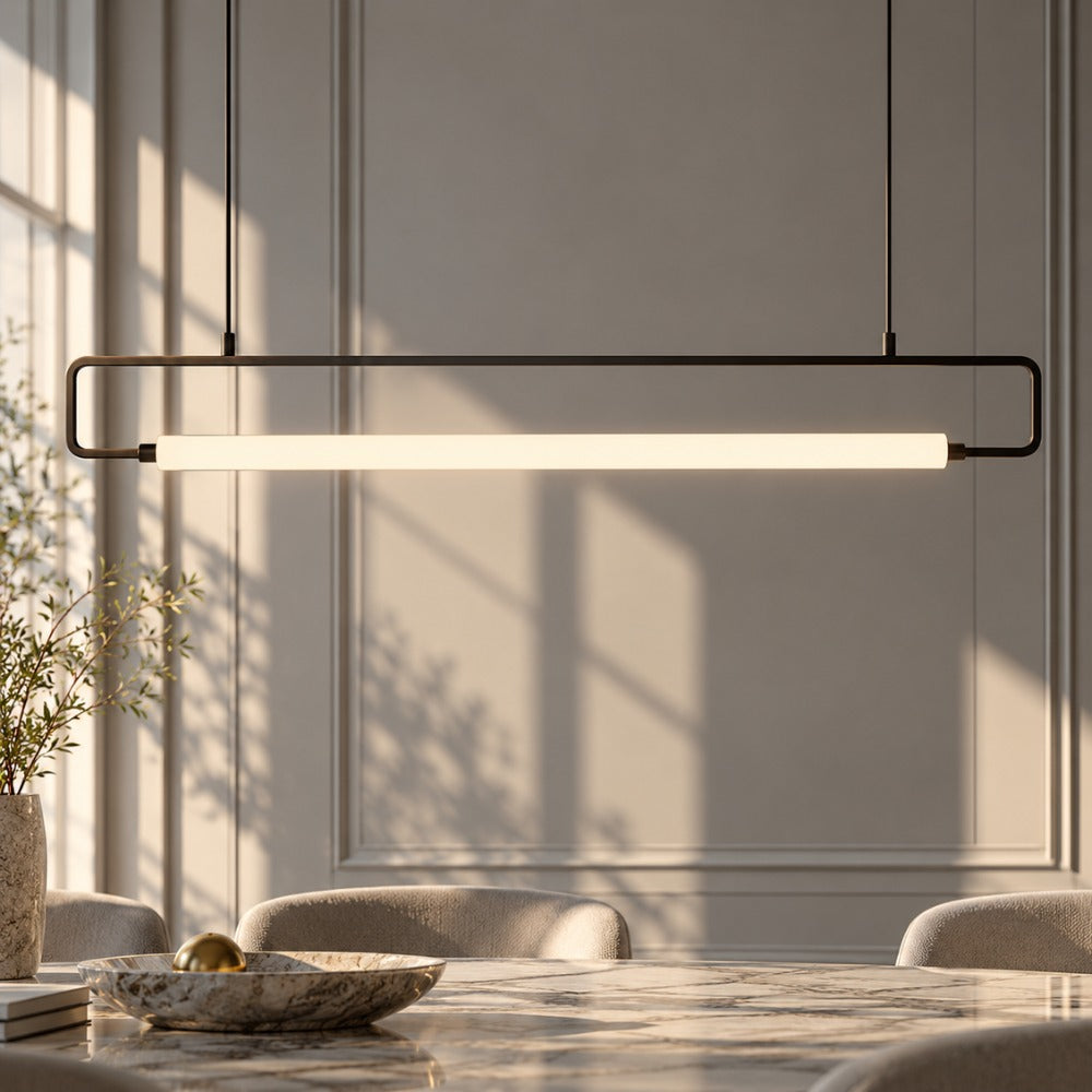 Modern LED Tube Pendant Lights Black in a sunlit room