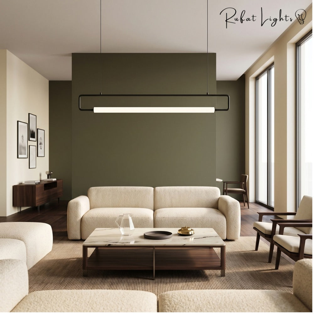 Modern LED Tube Pendant Lights Black in a living room