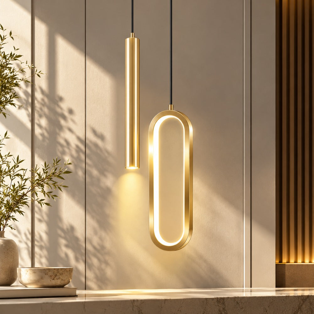 Modern Lustre Minimalist LED Pendant Lights Gold oval ring glowing