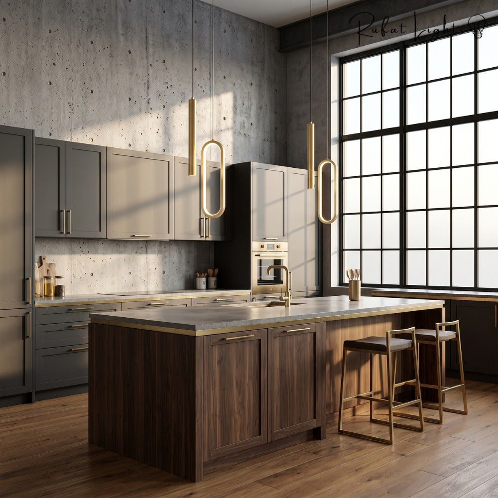 Modern Lustre Minimalist LED Pendant Lights over a kitchen island