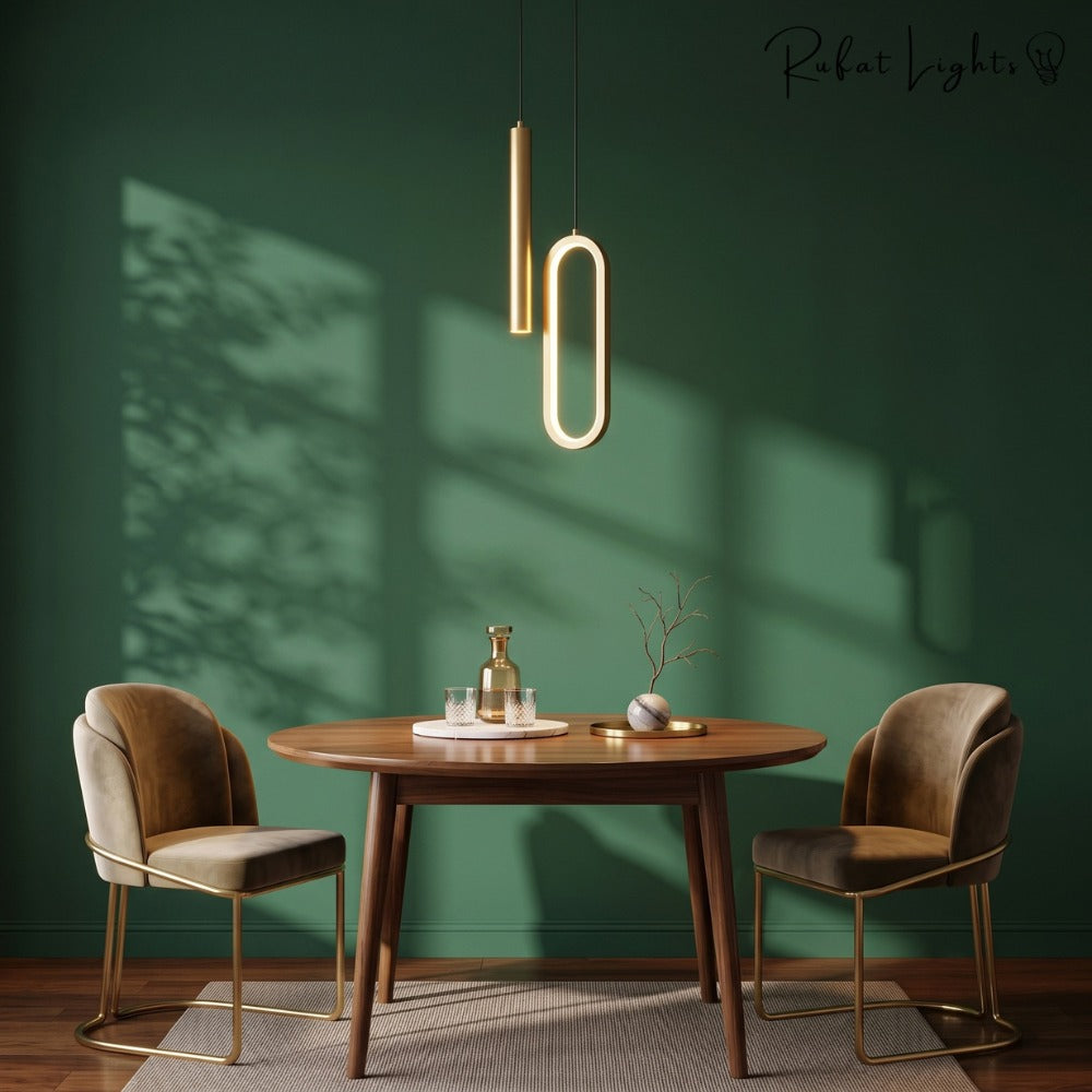 Modern Lustre Minimalist LED Pendant Lights Gold over a dining table